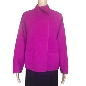 Eileen Fisher Womens Pink Lambswool Cotton Blend Open Front Jacket Size Med